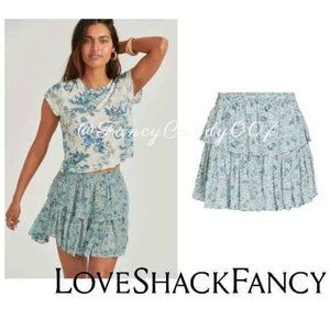 🎀 Floral Ruffle Mini Skirt, Size XL Ocean Blue